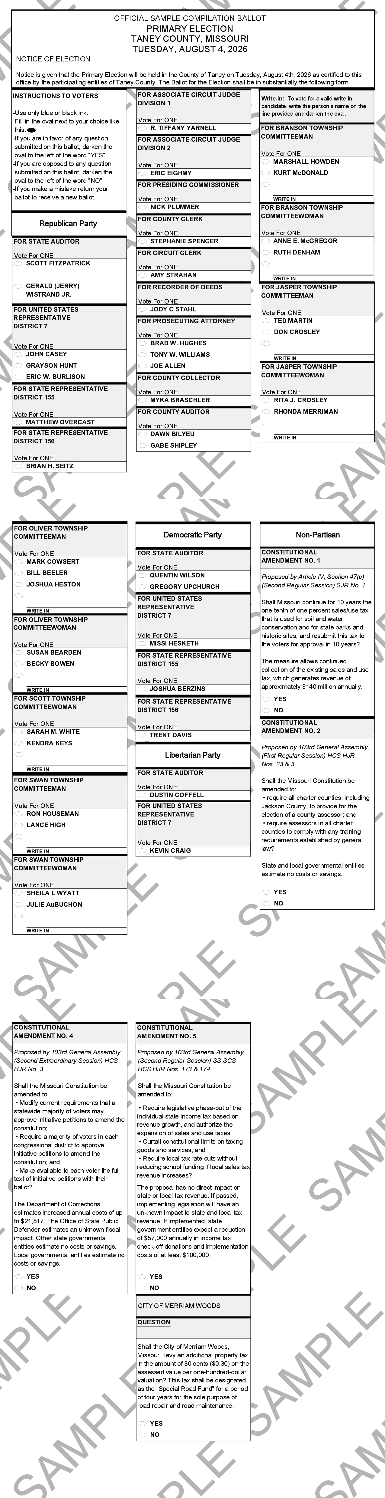 August 4 2026 Sample Primary Ballot